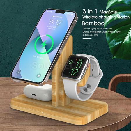 客製化竹木三合一磁吸充電支架禮品