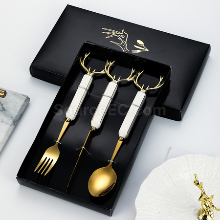 客製化聖誕鹿角不銹鋼餐具禮品