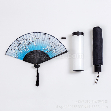 客製化保溫杯+廣告扇+雨傘套裝禮品