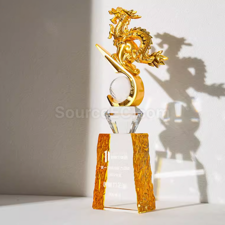 客製化創意龍年琉璃水晶獎座禮品