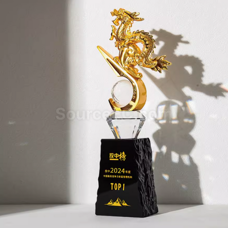 客製化創意龍年琉璃水晶獎座禮品