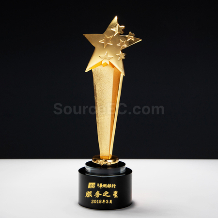 客製化金銀銅星星水晶獎座禮品
