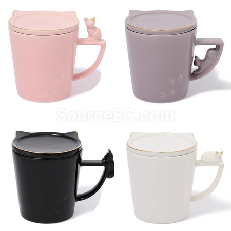 客製化帶蓋貓咪圖案馬克杯禮品