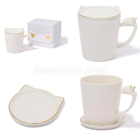 客製化帶蓋貓咪圖案馬克杯禮品