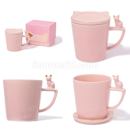 客製化帶蓋貓咪圖案馬克杯禮品