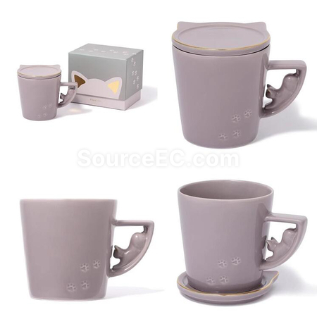客製化帶蓋貓咪圖案馬克杯禮品