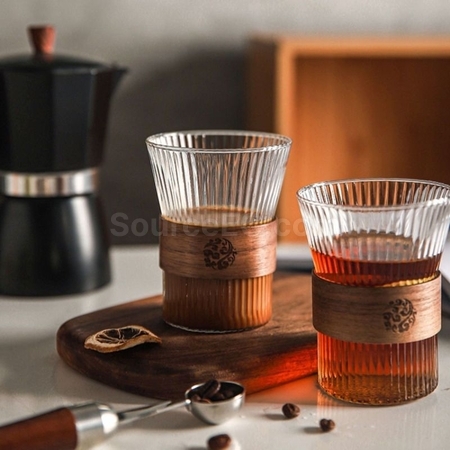 客製化日式豎紋泡茶隔熱玻璃杯禮品
