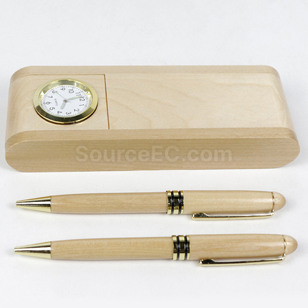 客製化木質時鐘木筆套裝禮品