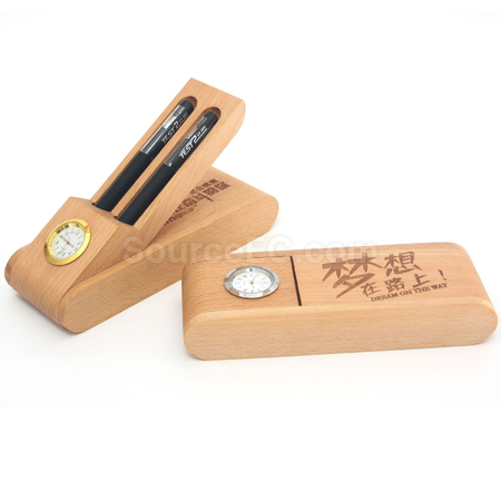 客製化木質時鐘木筆套裝禮品