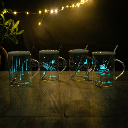 客製化帶蓋星空夜光玻璃杯禮品