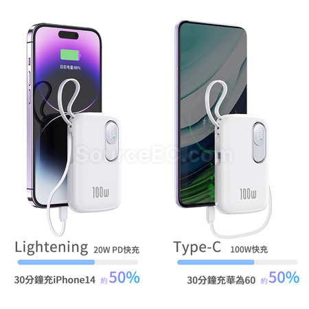 客製化自帶線快充行動電源禮品