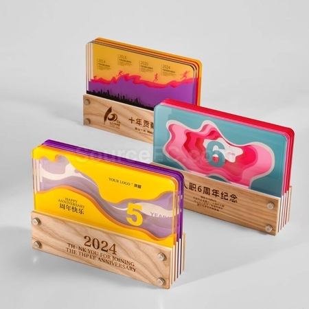 客製化多層拼接亞克力實木系列獎杯禮品