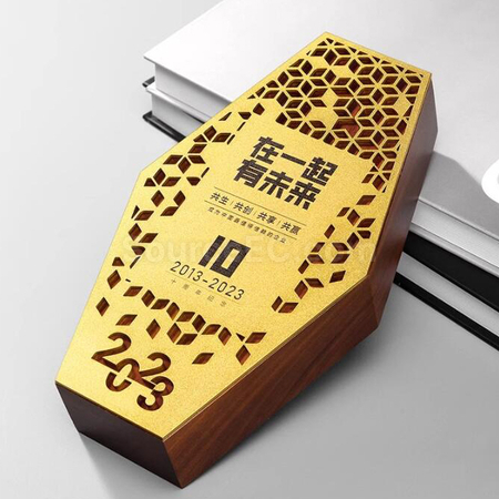 客製化六邊形木質金屬獎座禮品
