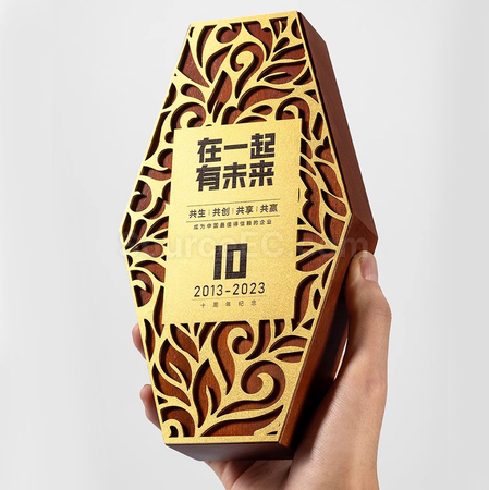 客製化六邊形木質金屬獎座禮品
