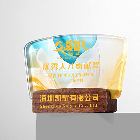 客製化實木水晶紀念獎座禮品