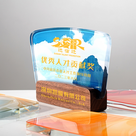 客製化實木水晶紀念獎座禮品