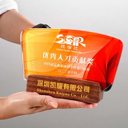 客製化實木水晶紀念獎座禮品