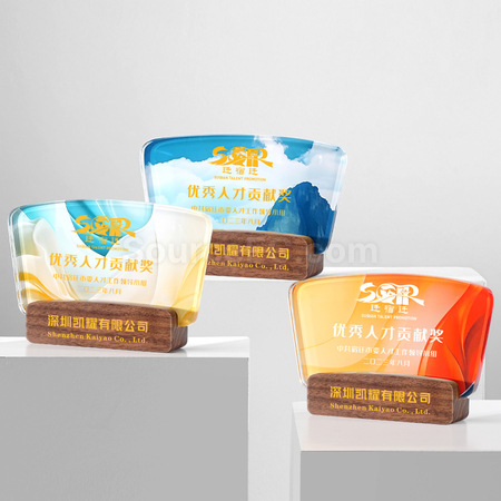 客製化實木水晶紀念獎座禮品