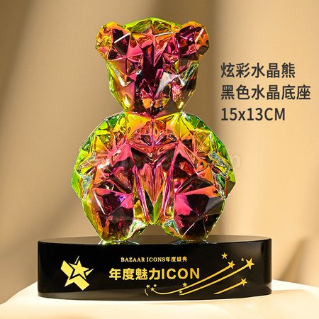 客製化鍍彩小熊水晶獎座禮品