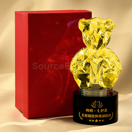 客製化鍍彩小熊水晶獎座禮品