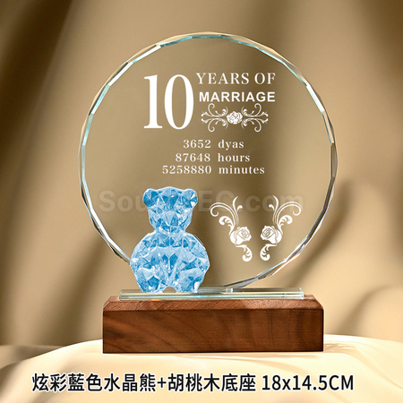 客製化鍍彩小熊水晶獎座禮品