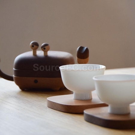 客製化小螃蟹磁吸實木隔熱茶杯墊禮品