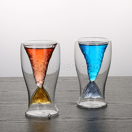 客製化彩色美人魚雙層玻璃杯禮品