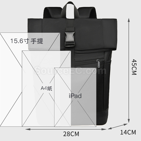 客製化都市休閒商務捲口雙肩包禮品