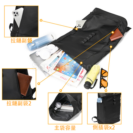 客製化都市休閒商務捲口雙肩包禮品