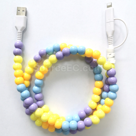 客製化一拖二彩珠充電線禮品