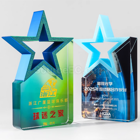 彩色五星水晶獎座