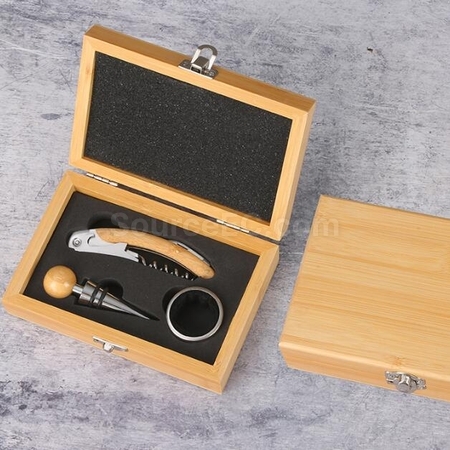 客製化高級不鏽鋼開瓶器套裝竹盒禮品