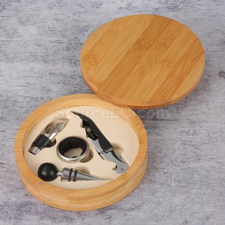 客製化高級不鏽鋼開瓶器套裝竹盒禮品
