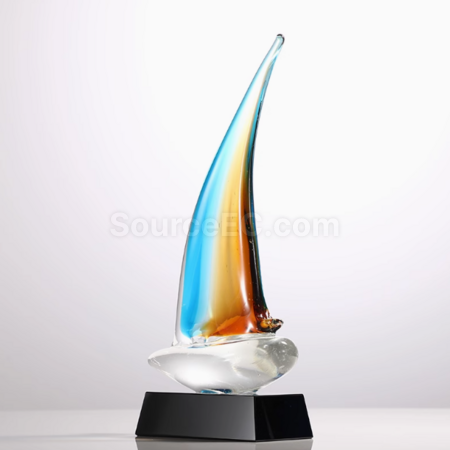 客製化琉璃帆船水晶獎座禮品