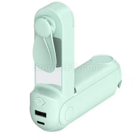 客製化五合一（行動電源鏡子手電筒支架）手持風扇禮品