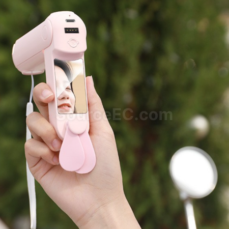 客製化五合一（行動電源鏡子手電筒支架）手持風扇禮品