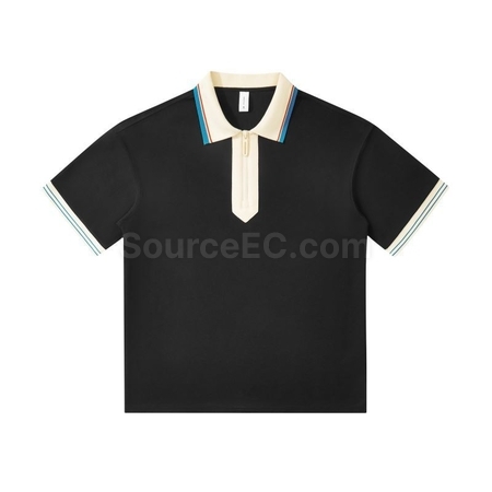 客製化240g日系復古領口拉鍊撞色POLO衫禮品