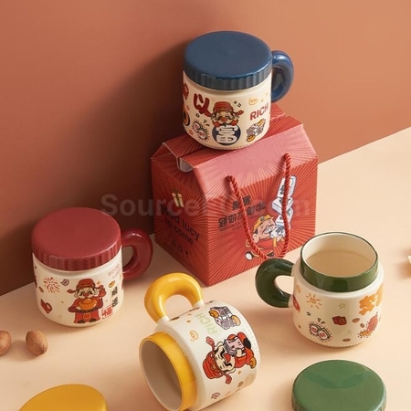 客製化卡通財神爺杯子陶瓷馬克杯禮品