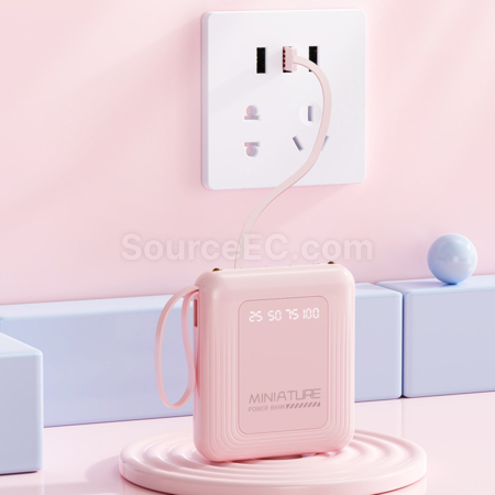 客製化3C認證正方形自帶線移動電源禮品
