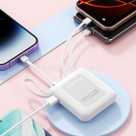 客製化3C認證正方形自帶線移動電源禮品