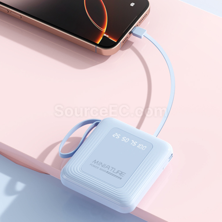 客製化3C認證正方形自帶線移動電源禮品