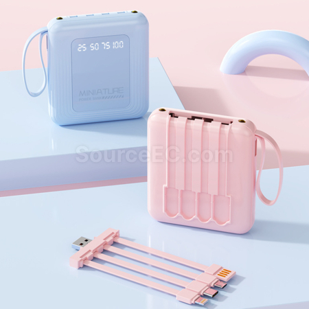 客製化3C認證正方形自帶線移動電源禮品