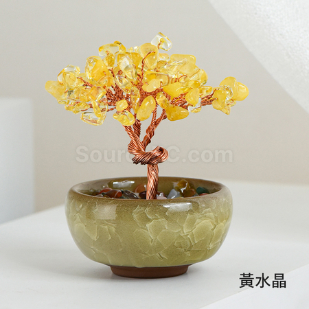 客製化迷你盆景水晶發財樹禮品