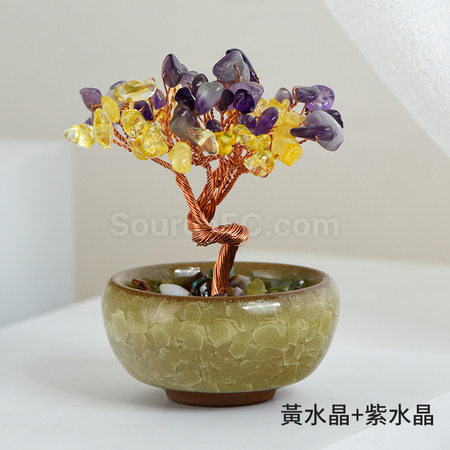 客製化迷你盆景水晶發財樹禮品