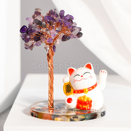 客製化招財貓水晶發財樹禮品