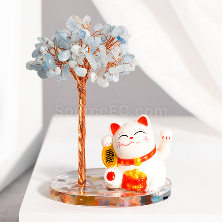 客製化招財貓水晶發財樹禮品