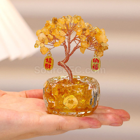 客製化迷你盆景水晶發財樹禮品