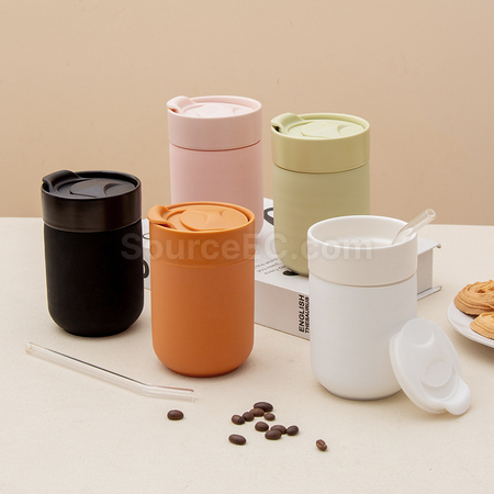 客製化旅行矽膠帶蓋陶瓷杯禮品