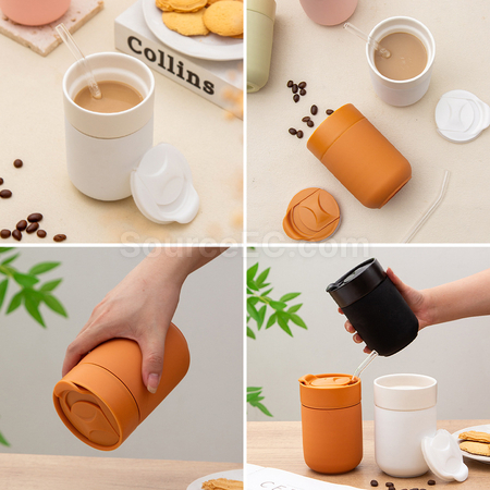 客製化旅行矽膠帶蓋陶瓷杯禮品