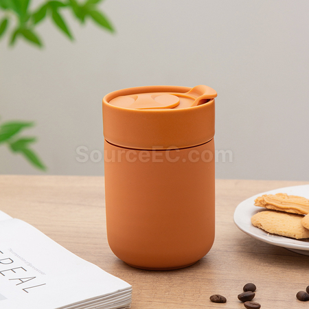 客製化旅行矽膠帶蓋陶瓷杯禮品